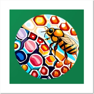 Honeybee on Colorful Honeycomb for Beekeeper Beekeeping Posters and Art